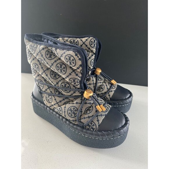 Tory Burch Women's Blue T Monogram Bootie Boots size 5 - Picture 3 of 11